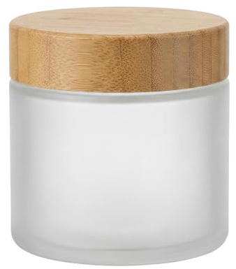 QUUPY LGM42360 1 pot vide de 250 ml rechargeable en PET givré, conteneurs d'échantillons produits cosmétiques avec doublure et couverture bambou écologiques, utilisées dans les crèmes lotions, 50