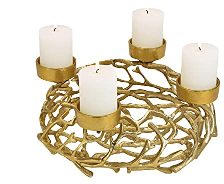 itsisa Grosser Adventskranz D: 38 cm aus Metall Alu Gold, Metall Zweige - Weihnachtsdeko, Adventsdeko