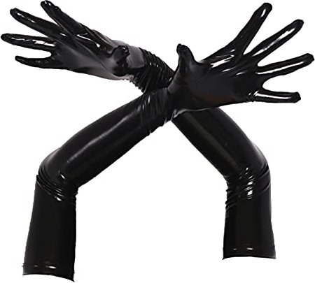 Kaerm Women's Long Leather Dress Gloves Wet Look Patent Leather Elbow Length Elegant Opera Gloves Mittens Black M