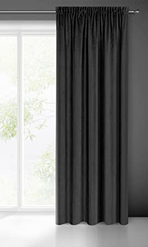 Eurofirany Velvet Samt Vorhang Gardine Kräuselband - 1. STK 215g/m² Wohnzimmer Schlafzimmer Modern Klassisch, 140 x 300cm, Schwarz