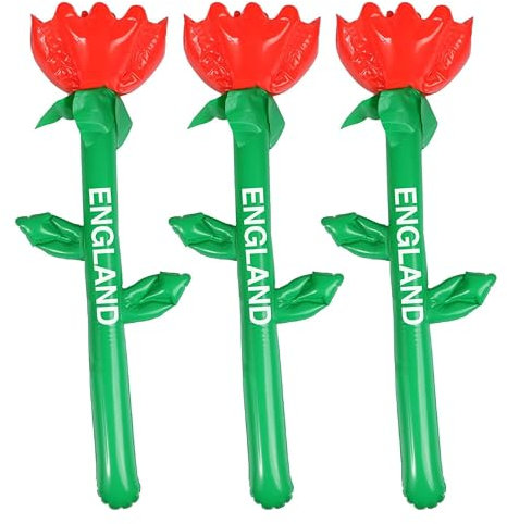 I LOVE FANCY DRESS Inflatable Rose - Red Inflatable English Rose Flower With England Text - England Rugby Sports Supporters Accessory - Pack of 3