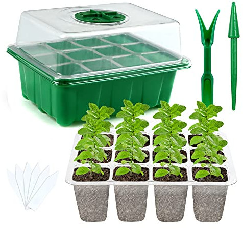 Kesote Gewächshaus Klein Anzuchtset Zimmergewächshaus Anzuchtkasten 60 Zellen Anzuchttöpfe Mini Anzuchtschale mit Deckel für Sämling Pflanze