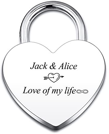 INBLUE Candado Personalizado en Forma de Corazón Grabado Imagen Foto Nombre Fecha para Pareja Novio Novia Puente de Amor Candado de Aleación con llave Relación Regalo de Amante(Color Plata)