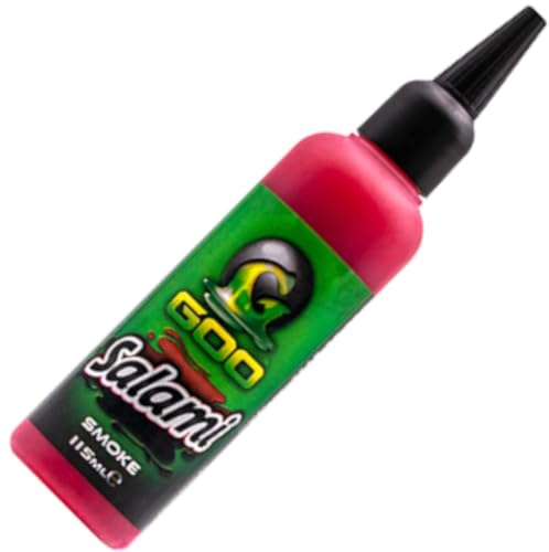 Korda Kiana GOO Carp Fishing Liquid Attractant - Salami Smoke, Strong Meat Flavor, Bait Soak, Glug, and Spod-Mix Additive, Effective for Deep Lakes and Cold Water