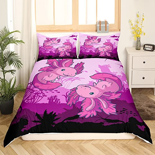 Homewish Rosa Axolotl Bettwäsche Set 135 x 200 cm niedliches nautisches Meerestier Bettbezug für Kinder Cartoon Sealife Walking Fish Bettbezug Set Ozean Reptil Bettbezug schöne Kawaii Raumdekoration