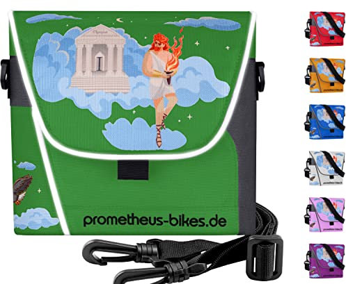 Prometheus Kinder Lenkertasche Kinderfahrrad Lenker Tasche mit Tragegurt und Reflektorstreifen | 3 Riemen Sicherung in Grün