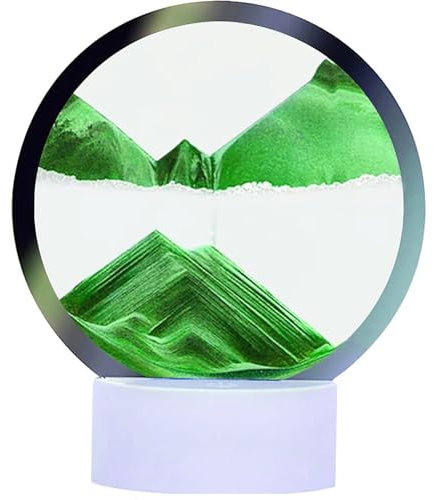 Moving Sand Art Picture Round Glass 3D Deep Sea Sandscape in Motion Display Flowing Sand Frame, Home & Office Desktop Decorations(Green, Button-Crotrol)