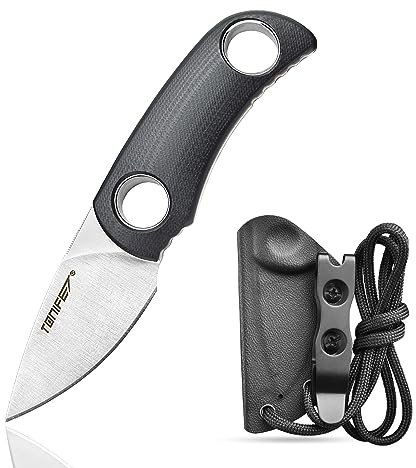 TONIFE Runer Full Tang Coltello da Caccia campeggio a Lama Fissa 4,7cm con Guaina Kydex Regolabile Facile Portabile con Cordino in Paracord per Outdoor, Sopravvivenza e Bushcraft(Nero)
