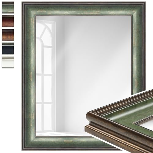 WANDStyle großer Spiegel Grün, großer Wandspiegel Vintage 50x60 cm | Barock Spiegel, Hängespiegel groß, Badspiegel Kunststoff, Flurspiegel Wand, Standspiegel, H235 Made in Germany