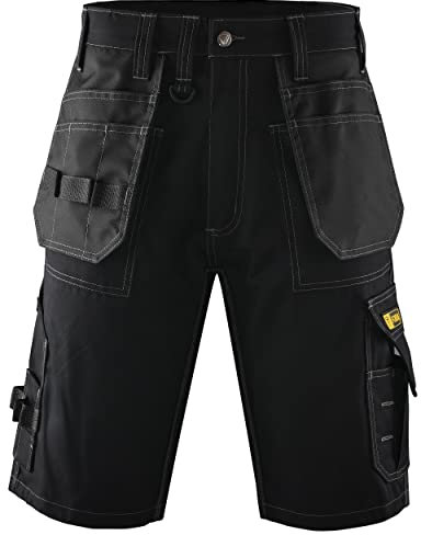 Men's Work Utility & Safety Shorts with Holster Pockets - Ideal for Site Work, Builders, Electricians & Gardening - Waist 42, Black