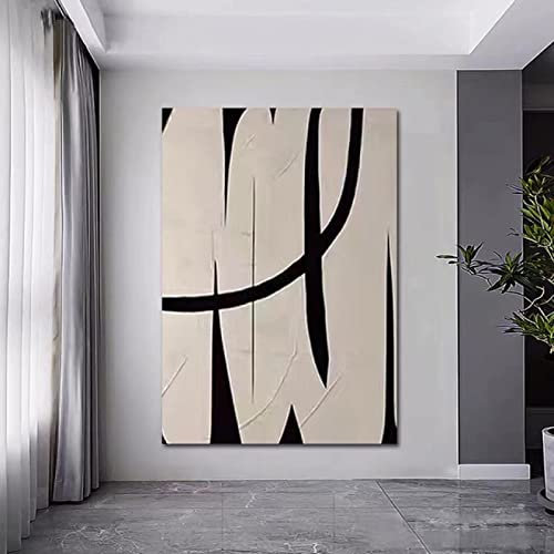 GEMMII Beige und Schwarz Abstrakter Druck auf Leinwand, Wandkunst, Leinwand Bilder XXL, Elegantes, minimalistisches Wanddekorationsposter für Wohnzimmer, 80 x 120 cm, rahmenlos
