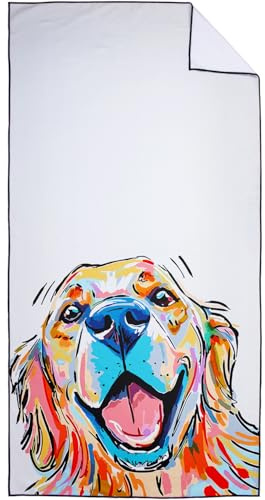 Violetpos Schnell Trocknende und Leichte Strand Handtücher Strandtuch groß 90x180 cm Schnelltrocknendes Mikrofaser Bedrucktes mit Cartoon Malerei Bunt Golden Retriever Hund