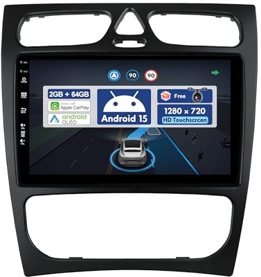 BXLIYER 9 Zoll Autoradio für Mercedes Benz C/CLK Class C-Class W203 2000-2004 GPS Navigation - Wireless CarPlay Android Auto - Rückfahrkamera -2G+64G- Android 15-2 Din - DAB Lenkradsteuerung