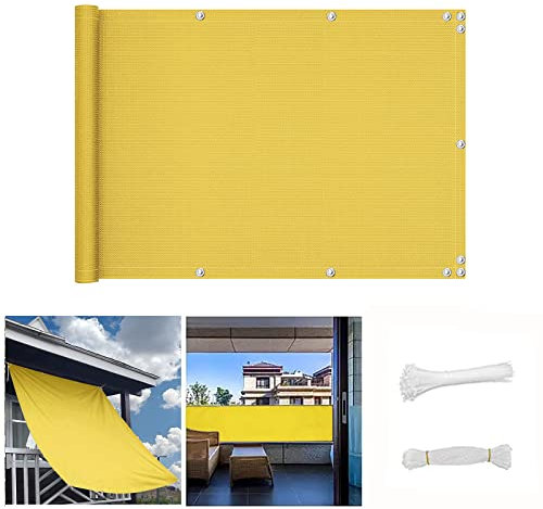 QINGLV Brise Vue 70x1000cm Brise-Vue pour Balcon Opaque Imperméable Balcon Cache Vue avec Attaches De CâBle Et Cordons -Jaune