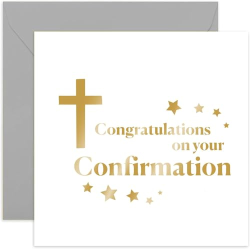 Old English Co. Contemporary Confirmation Card for Girl or Boy - Gold Foil Religious Greeting Card for Confirmation Celebration - Religious Card for Family and Friends | Blank Inside with Envelope