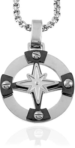 amorili Collana Uomo Rosa dei Venti in Acciaio Inossidabile | Pendente Bussola Nautica | Catena Regolabile Fino a 50 cm | Gioiello Regalo Elegante Stile Marina Militare (x)