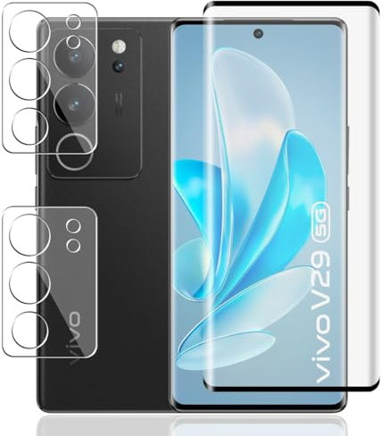 Jewloofa Schutzfolie für Vivo V29 5G Panzer Schutz Glas [1 Stück] und Vivo V29 5G Kameraschutz [2 Stück], 9H/HD Displayschutz/Bläschenfrei/Anti- Kratzer, Panzerfolie für Vivo V29 5G