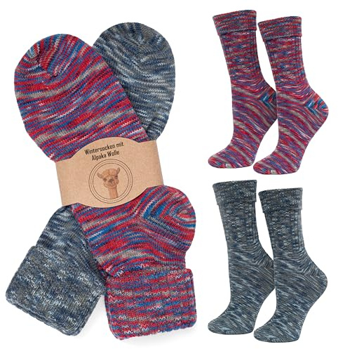 MOUNTREX Lot de 2 paires de chaussettes en laine d'alpaga pour homme et femme - Chaussettes d'hiver chaudes - Chaussettes thermiques - Épais
