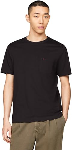 Tommy Hilfiger Herren T-Shirt Kurzarm Pocket Rundhalsausschnitt, Schwarz (Black), XL