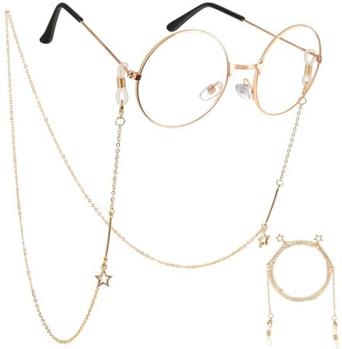 WLLHYF Eyeglass Chains for Women Elegant Eyewear Metal Glasses Retainer Strap Lanyard Gold Sliver Eye Glasses Sunglasses Holders Around Neck Chain Accessories (Gold)