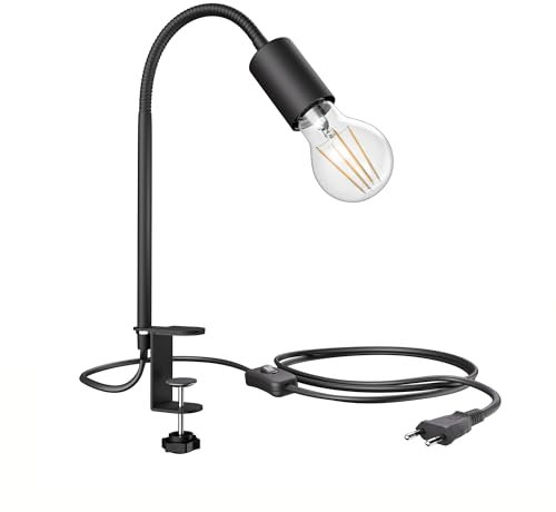 ledscom.de Klemmleuchte LELE mit Schwanenhals, schwarz, inkl. E27 Lampe, Energieeffizienzklasse A (warmweiß, 4W, 848lm)
