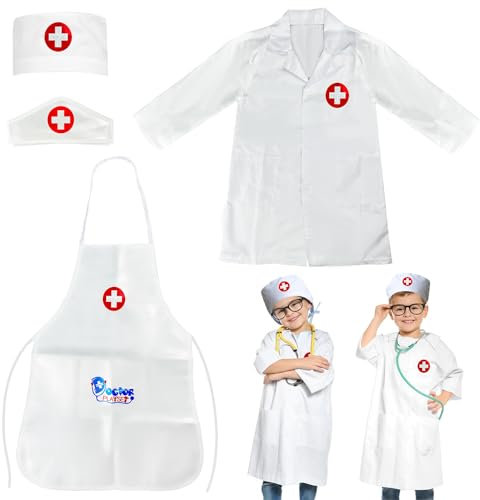 Lovesmile Kinder Arzt Kostüm - Arztkittel für Kinder 3-7 Jahre - Krankenschwester Kostüm mit 2 Hüten - Geeignet für Cosplay, Halloween, Ostern & Partys