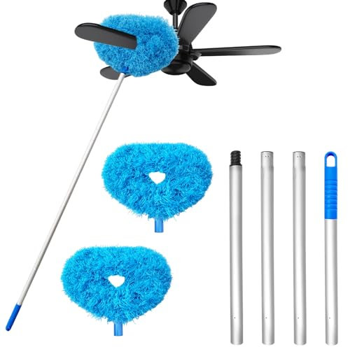 Ceiling Fan Cleaner Duster,Reusable Microfiber Ceiling Fan Blade Cleaner Duster with Extendable Long Handle Removable 13 to 48 in for Cleaning Bookshelves,Door,Window Top (Blue)