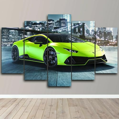 WAGYU 5 teiliges wandbild Grünes Superauto-Poster 5 stück leinwand wandkunst,5 teilig leinwand wanddeko wohnzimmer,leinwanddruck 5 teilig bilder wohnzimmer modern groß,mit rahmen,xxl 100x55cm