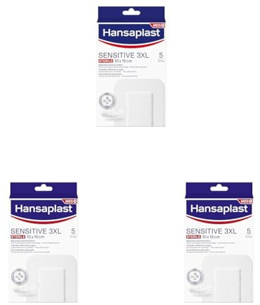 Hansaplast Cerotti SENSITIVE 3XL, medicazione per la protezione di ferite medio-grandi, ipoallergenici senza lattice, 1 Confezione da 15 Pezzi 8 x 10 cm
