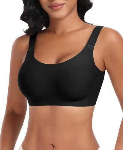 Ganado Sujetadores Mujer sin Aros Sujetador con Relleno Push up Básicos Bralette Cuello en U (Negro,L)