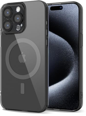 Svanove für iPhone 15 Pro Hülle Magsafe Durchsichtig mit Kameraschutz, Dünn Transparent Bunt Handyhülle Magnetisch Induktives Laden, Einfarbig Klar Weich Slim Silikon Handy Hülle Mädchen, Schwarz