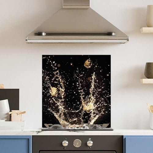 Premium 60cm x 65cm Champagne Splash Glass 6mm Kitchen Splashback Heat Resistant Toughened Polished Edges - Back Splash Back Coloured Hob Painted Tempered Splashback