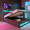 Singolo Con Contenitore 90x200 cm Con LED e USB, Letto Imbottito Con Vano Portaoggetti e Testiera, Spazio e Rete a Doghe, Struttura