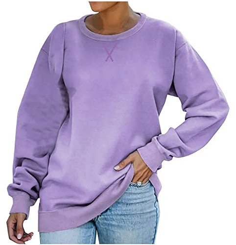 Ladies Sweatshirts Elegant Solid Color Basic Sweatshirts Autumn Winter Loose Longline Pullover Long Sleeve Lightweight Crewneck Jumpers Oversized Cute Pullovers Tops