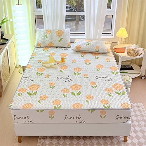 Pflegeleichtes Spannbetttuch, dick, gesteppt, einfarbig, Latex-Bettwäsche, Kinderzimmer, Cartoon-Animation, Matratzenauflage, Bettbezug, Blume, 1 Stück, 200 x 220 cm