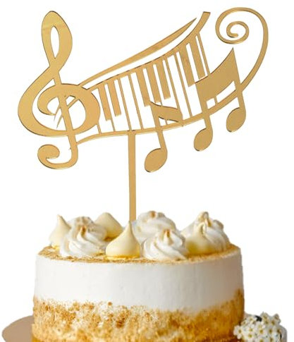 Cake Topper Music Notes Gold Happy Birthday Acrylic Golden Piano Music Theme Party Supplies Cake Toppers Birthday Party Decorations for Woman Man