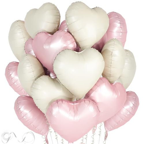 Herz Folienballon Creme und Rosa, 24 Stück 18 Zoll Herz Helium Luftballons, Creme Baby Rosa Luftballons Hochzeit, Herzluftballons für Geburtstag, Verlobung Brautdusche Valentinstag Deko