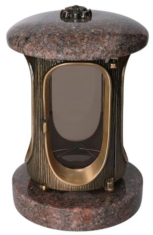 Stilvolle Grablaterne Granit Himalaya Höhe 23 cm/Ø 15 cm Bronze mit Rosette