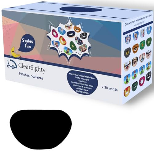 x50 patches oculaires (cache oeil adulte) pour traitements polyvalents - classiques (noirs) Pansement pour les yeux