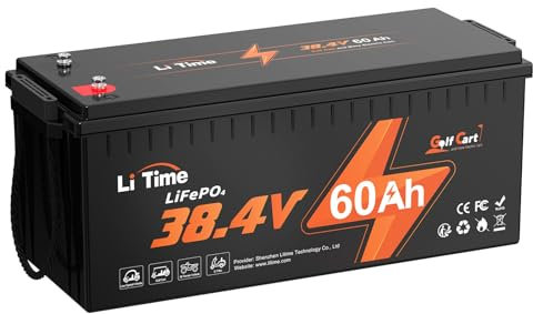 LiTime 38,4V(36V) 60Ah Batería de Litio para Carrito de Golf, 120A BMS, LiFePO4 Recargable, Soporta 3kW Motores, 15.000 Ciclos, hasta 4,6kW de Potencia de Salida Continua, para Carritos de Golf