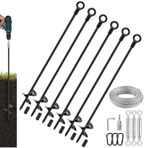 Tinnmao Robuste Bodenanker, 76,2 cm, 6-teilig, Stahlanker, zum Einschrauben mit verzinktem Kabel und Spannschloss, Mehrzweck-Erdanker für Schuppen, Trampolin, Pavillon, Carport