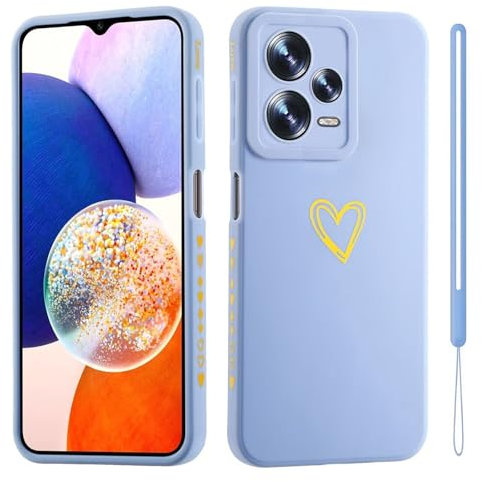 ESONG Funda para Xiaomi Poco X5/Redmi Note 12 5G,Carcasa Protectora con colgar cuerda/bonito patrón de corazón de amor,para niñas/mujeres,Ultra Fina TPU Suave Silicona Prueba de Golpes Case Azul