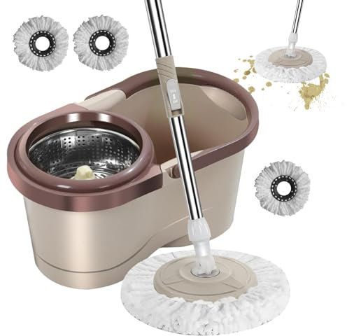 Kit Balai Serpillère Et Seau Essoreur, Ensemble De Nettoyage Sol Pro Avec Balai À Plat, 2 Compartiments