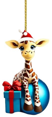 Giraffa in legno con palla ornamenti natalizi 2024, giraffa decorazione natalizia per albero, decorazione da appendere all'albero di Natale