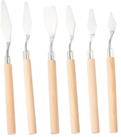 IWOWHERO 6St Ölfarbenschaber spatel rakel Holzgriff anlegewerkzeug metallspachtel Ölmalmesser Kunstmalwerkzeug Malerei- acryl malerei Malerschaber Rostfreier Stahl Silver