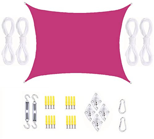 Toldo impermeable para exteriores, para jardín, terraza, playa, piscina, rectangular, 3 x 4 m, color rojo rosa