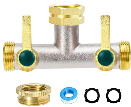 Wasserverteiler 2fach, 2 Wege Verteiler Wasser, Inline-Splitter, Inline-Ventil, Perfektes Design für den Wasserhahn ist in der Nähe des Bodens, der Fluss bewegt sich zur Seite,3/4 Zoll Robustheit Sech