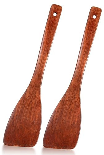Long Handle Wooden Spatula,2 Pieces Non-Stick Cookware Wooden Cooking Utensils,Natural Wood Flat Frying Spatula,Heat-Resistant Kitchen Accessories Spatulas for Cooking