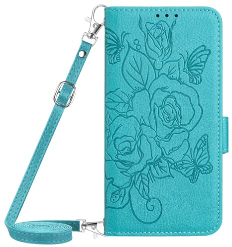Handyhülle Leder für Samsung Galaxy Xcover 5 Hülle Flip Wallet PU Leder Tasche Schutzhülle Klapphülle Handytasche Handy Ledertasche Handy Kleiner Rucksack Umhängetasche langes Schlüsselband,Blue