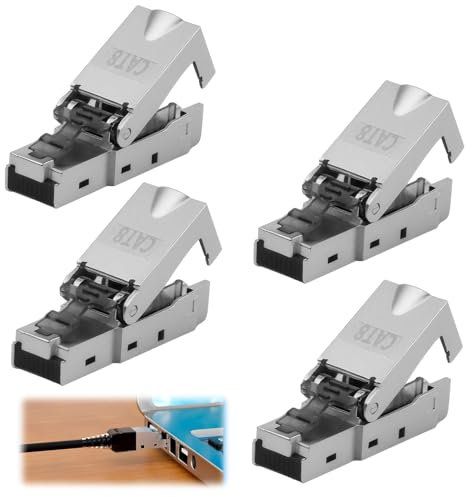 4PCS Prise Réseau RJ45 Sans Outil CAT 8 Fiche RJ45 Blindée 40 Gbit/s pour Câbles 22 AWG (8,5mm) Connecteur Ethernet avec Puce en Cuivre, Compatibilité CAT6a/CAT7/CAT8